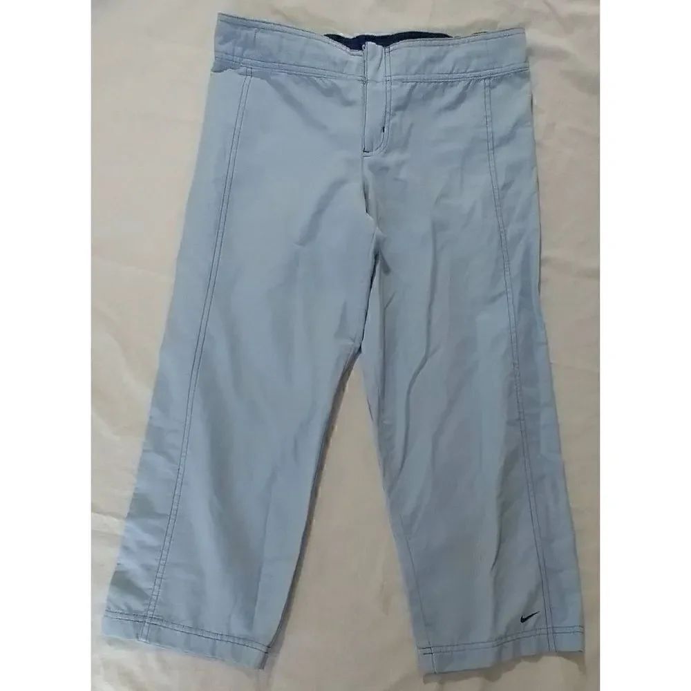 Nike Blue Women's Size Small Capri Cotton Blend Athletic Pants With Drawstring